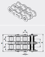 JWIS Roller Chains - American Standard (Ansi) Duplex - Dimensional Drawing