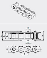 JWIS Roller Chains - American Standard (Ansi) Simplex - Dimensional Drawing