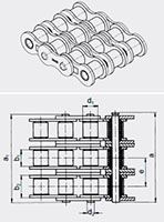 JWIS Roller Chains - American Standard (Ansi) Triplex - Dimensional Drawing