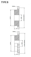 No. 100 1 1_4 Pitch - Plain Bore Type B - Dimensional Drawing