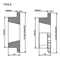 No. 60 3_4 Pitch - Tapered Bushing BSingle - Dimensional Drawing