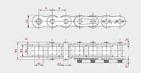Zinc-Flake Coated Roller Chains - Dimensional Drawing